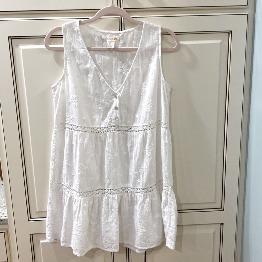 C&C California White Swimsuit Cover Up With Crocheted Trim Size Small